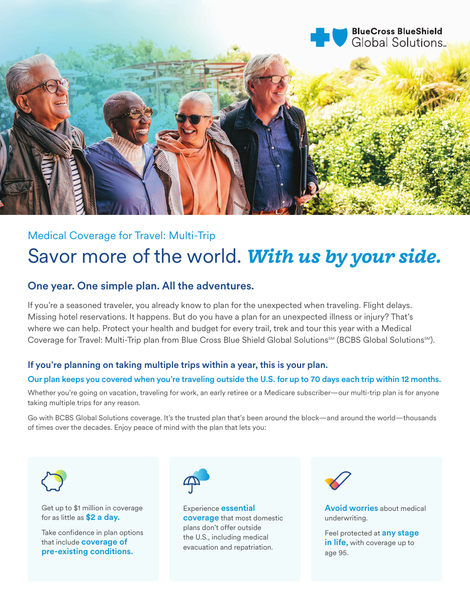 Blue Cross Blue Shield Global Solutions Medical Coverage for Travel Multi-Trip brochure cover